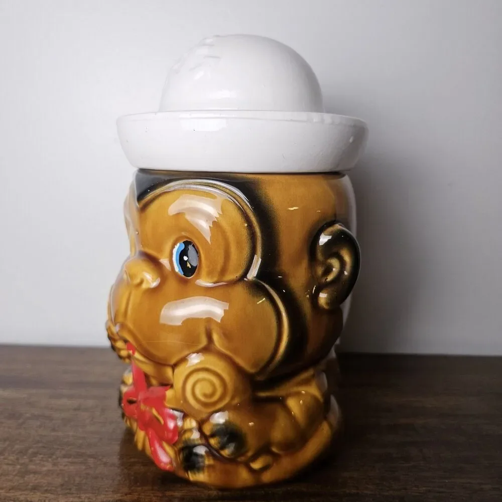 Vintage Japan Sailor Monkey Cookie Jar Ceramic Lollipop Canister 1960s 1970s
